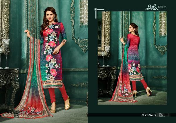 Bela Eminent Designer Printed Velvet Satin Dress Materials